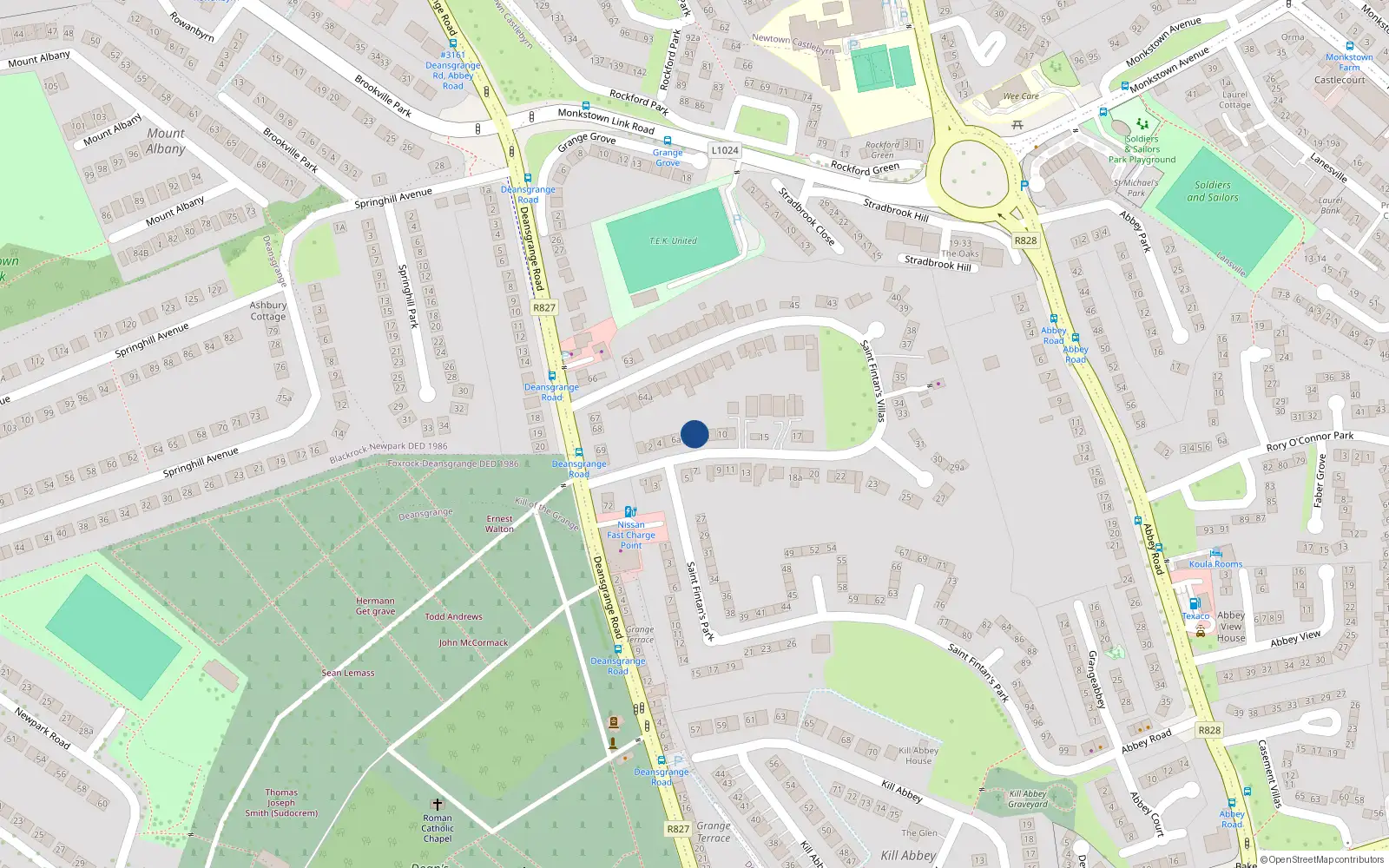 Overhead map showing the location of 8 St Fintans Villas, Deansgrange, Dublin