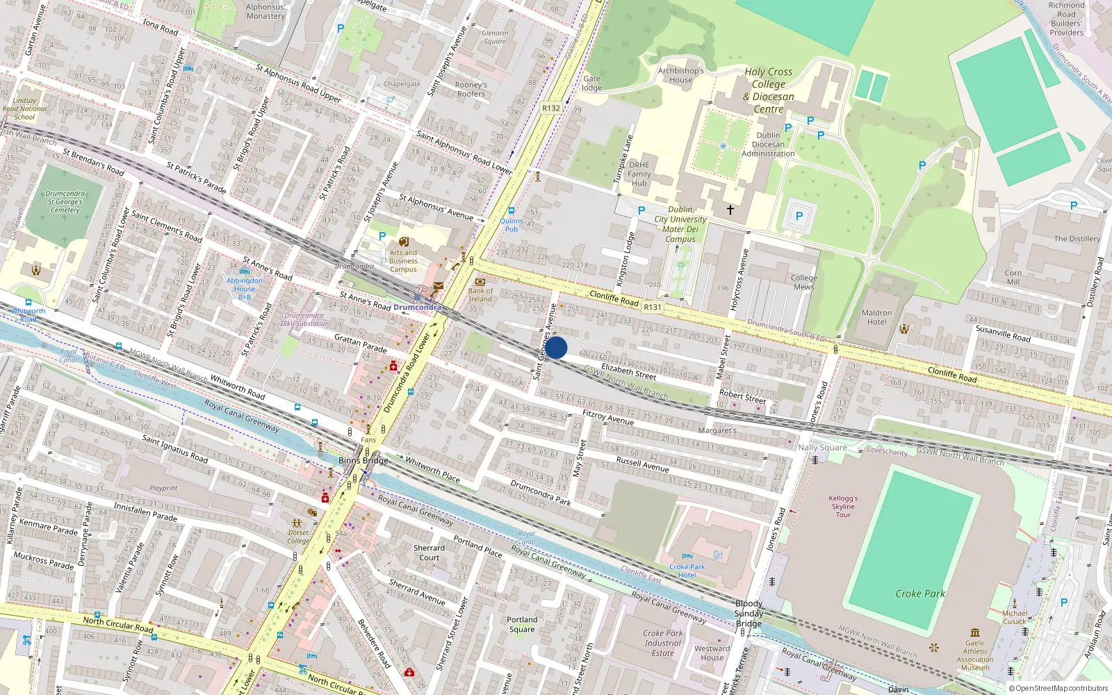Overhead map showing the location of 8 St Georges Avenue, Drumcondra, Dublin 3