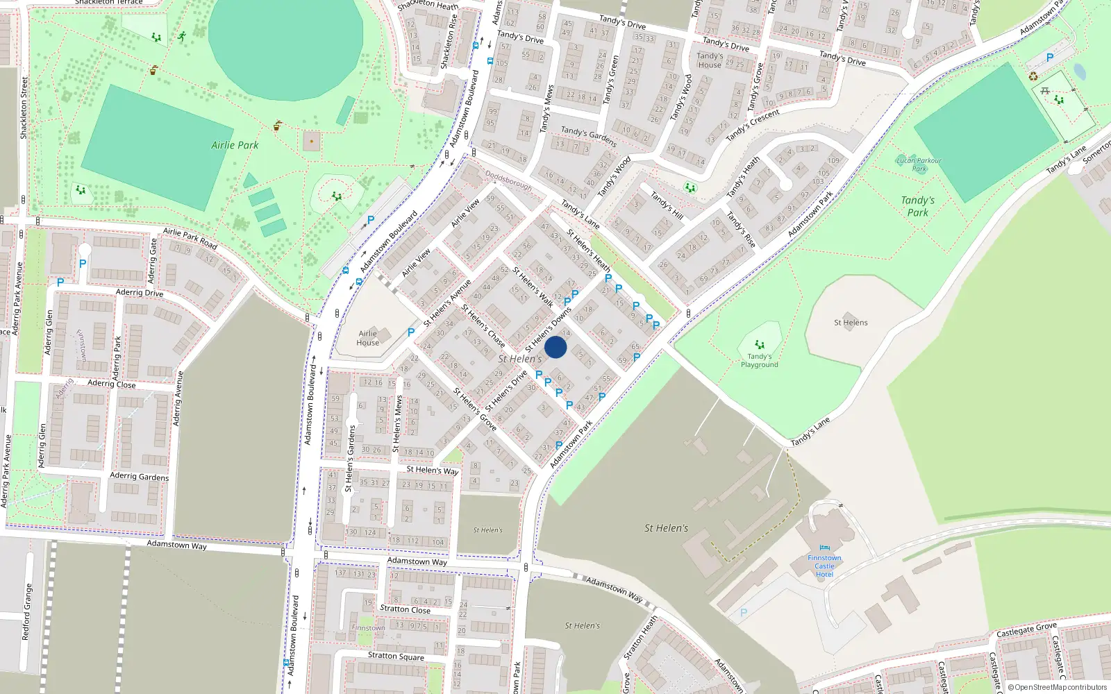 Overhead map showing the location of 8 Saint Helen's Downs, Lucan