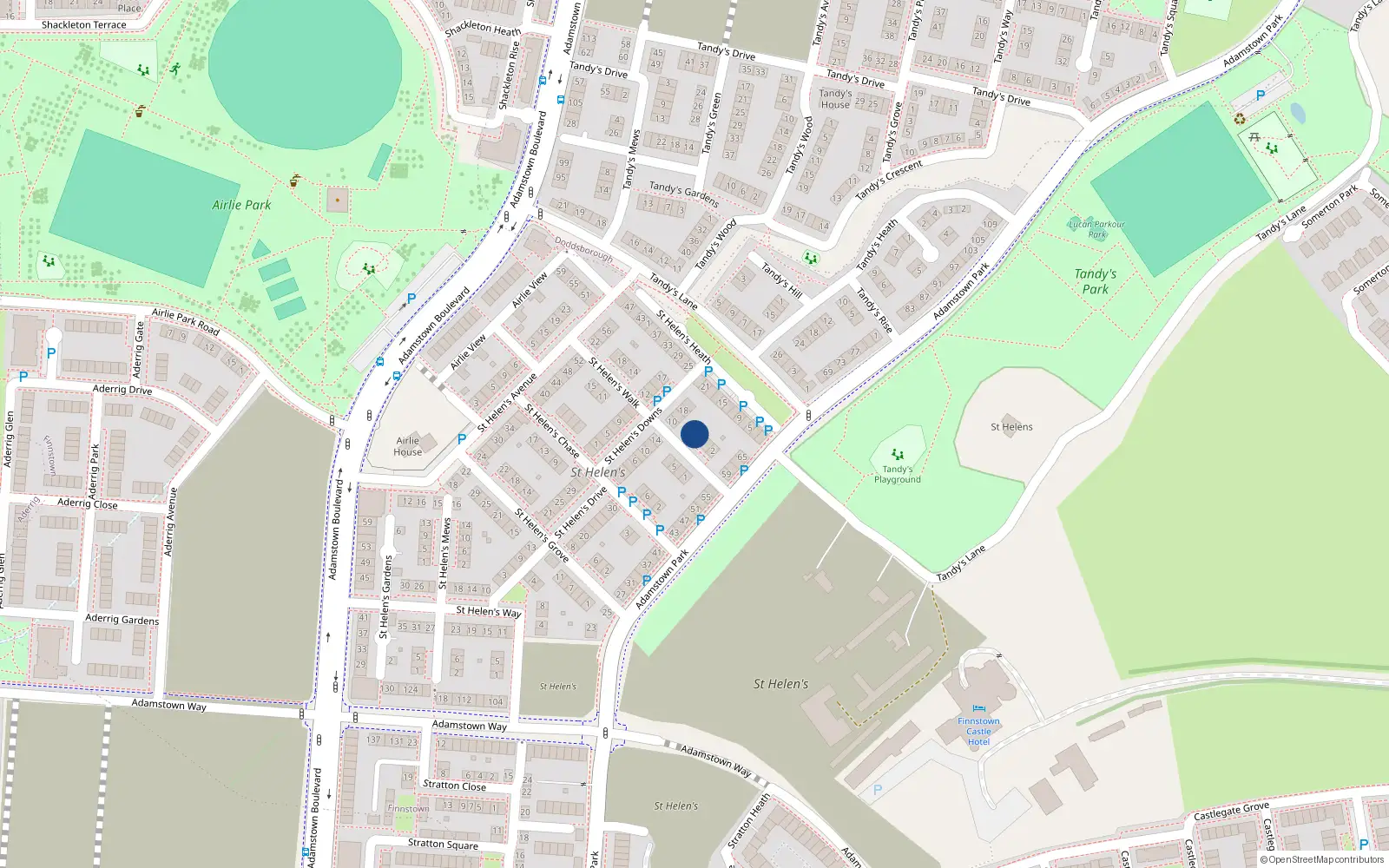 Overhead map showing the location of 8 Saint Helen's Walk, Lucan