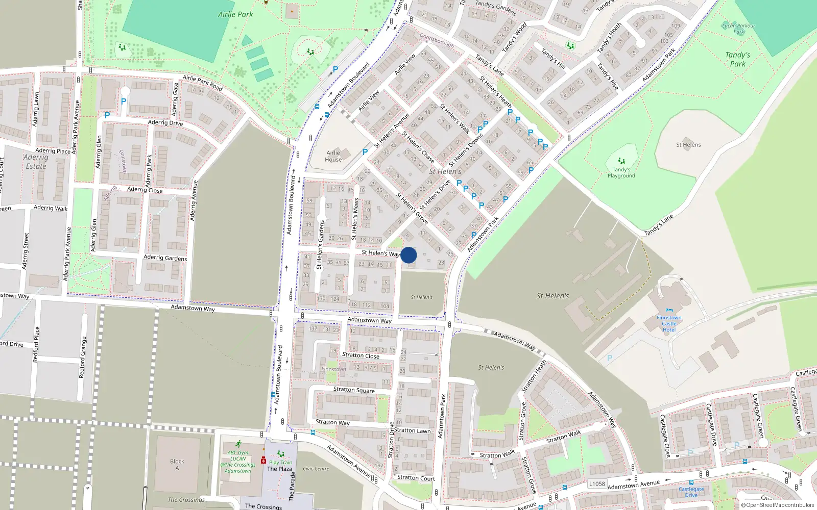 Overhead map showing the location of 8 Saint Helens Way, Lucan