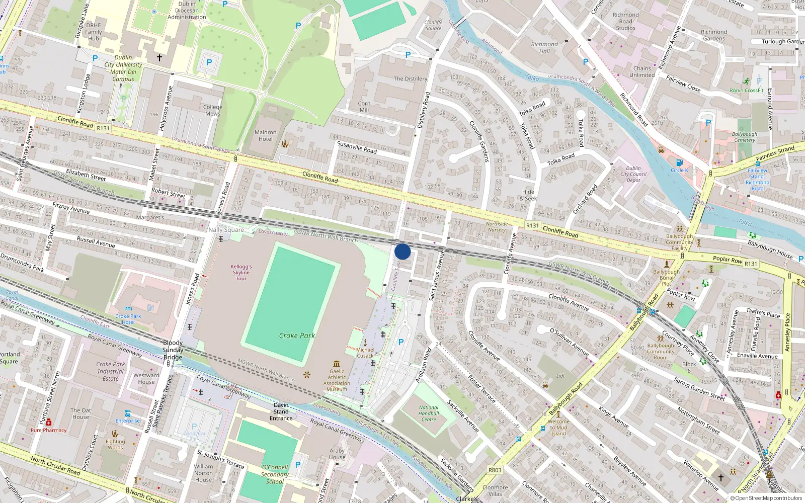 Overhead map showing the location of 8 St Josephs Avenue, Off Clonliffe Road, Dublin 3