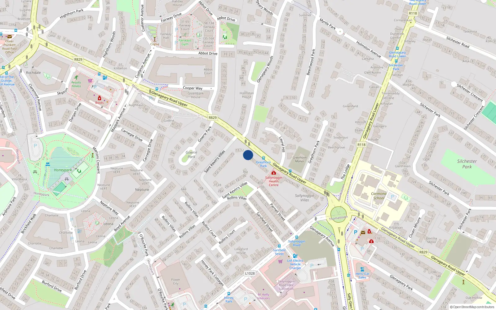 Overhead map showing the location of 8 Saint Kevin's Villas, Sallynoggin