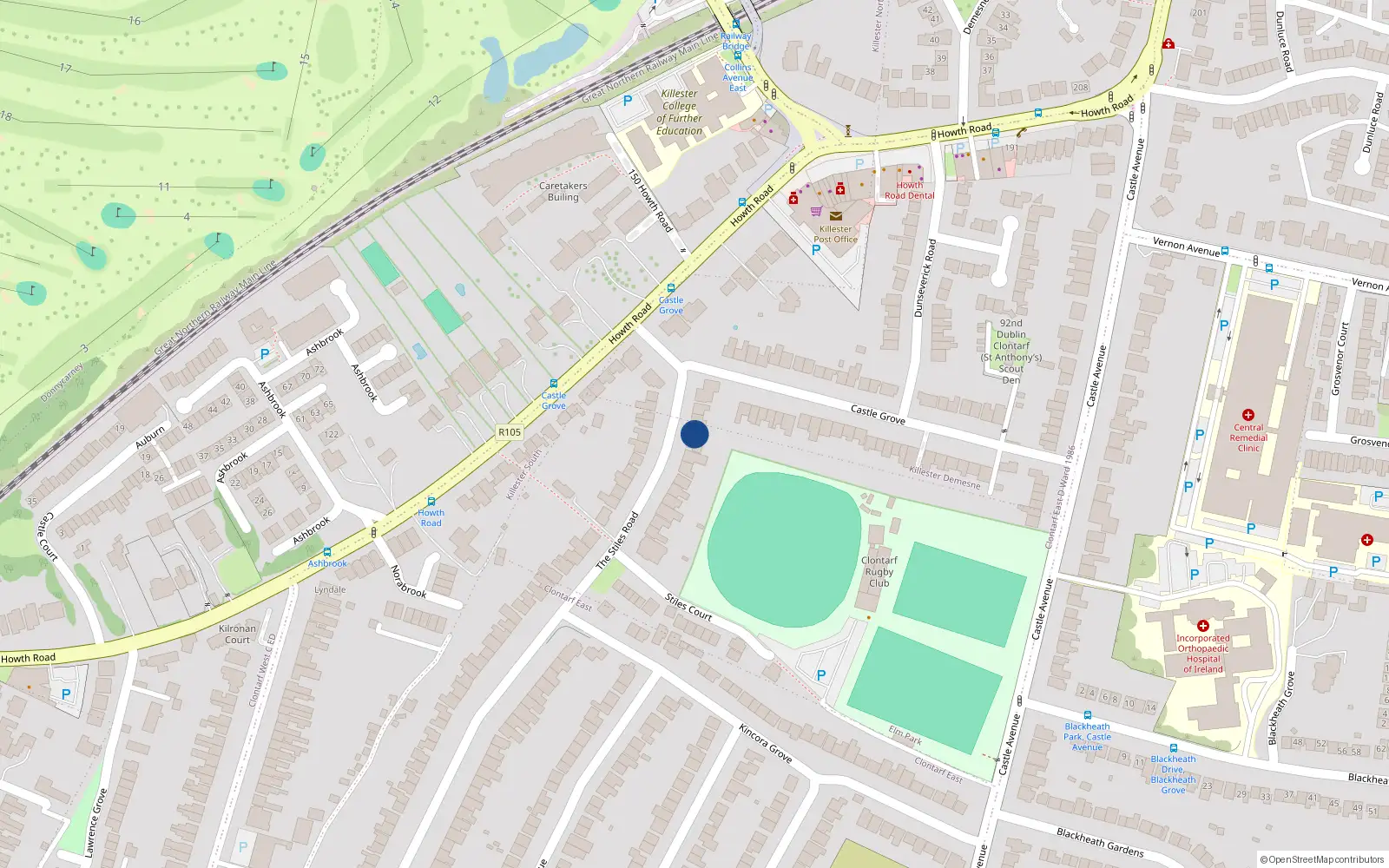 Overhead map showing the location of 8 Stiles Road, Clontarf, Dublin 3