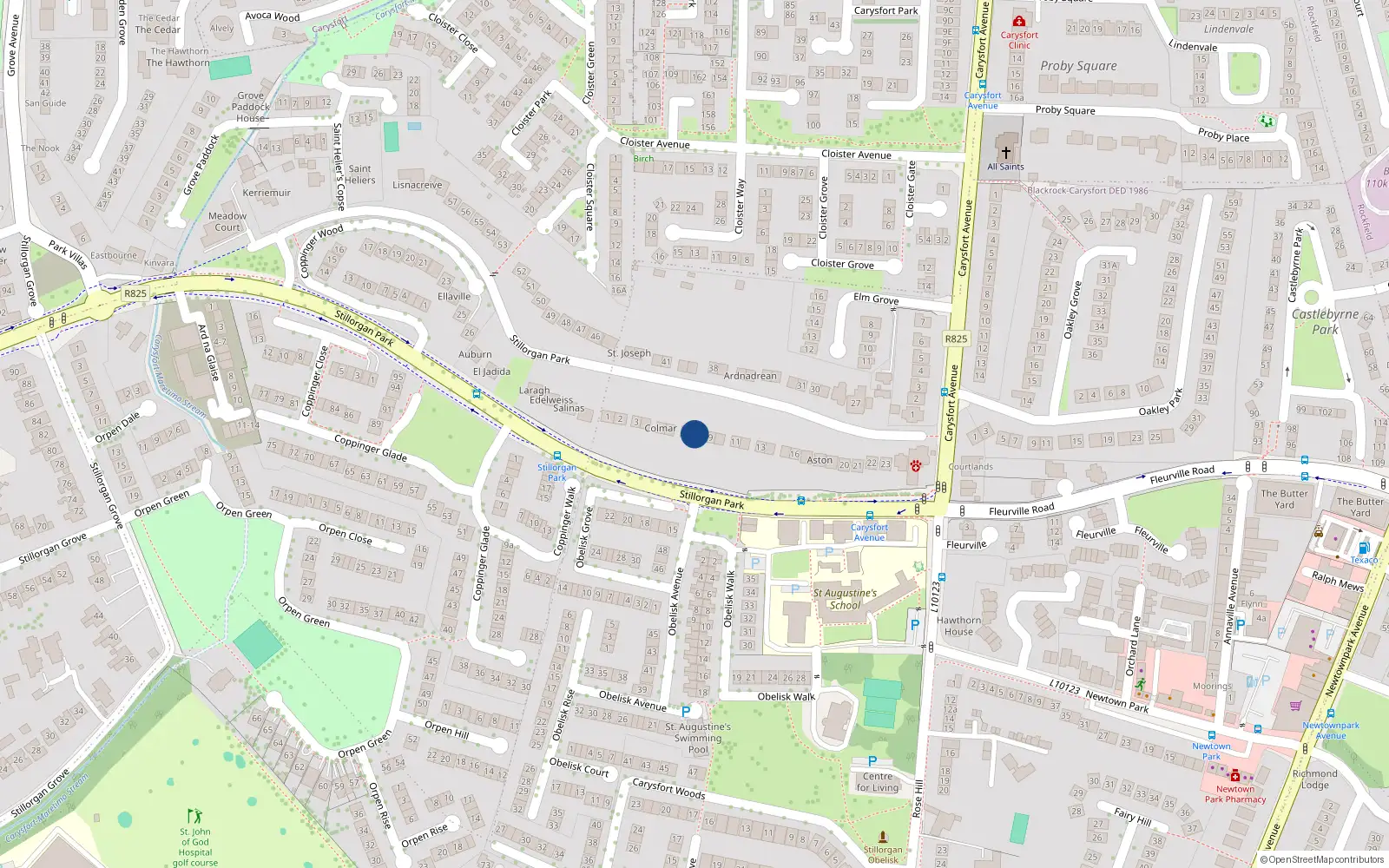 Overhead map showing the location of 8 Stillorgan Park, Blackrock, Dublin
