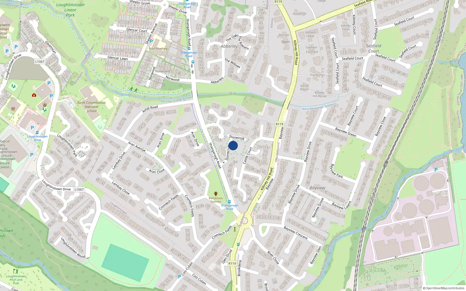 Overhead map showing the location of 8 Stonecroft, Shanganah Road, Ballybrack