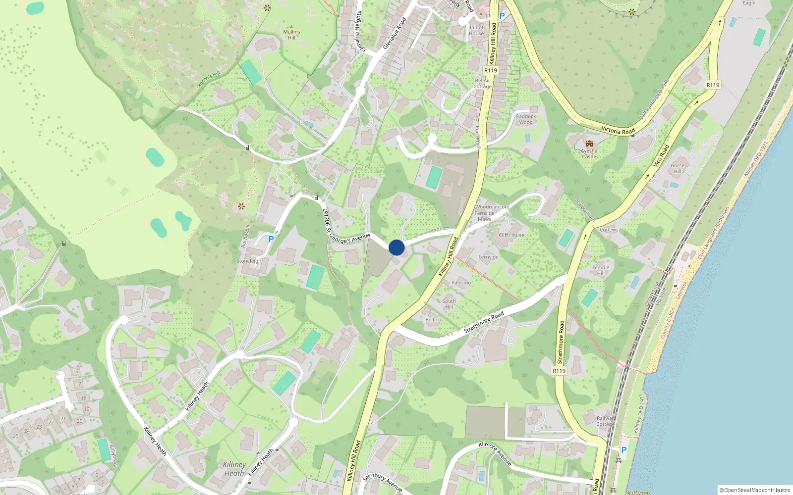 Overhead map showing the location of 8 Stoneleigh, St Georges Avenue, Killiney