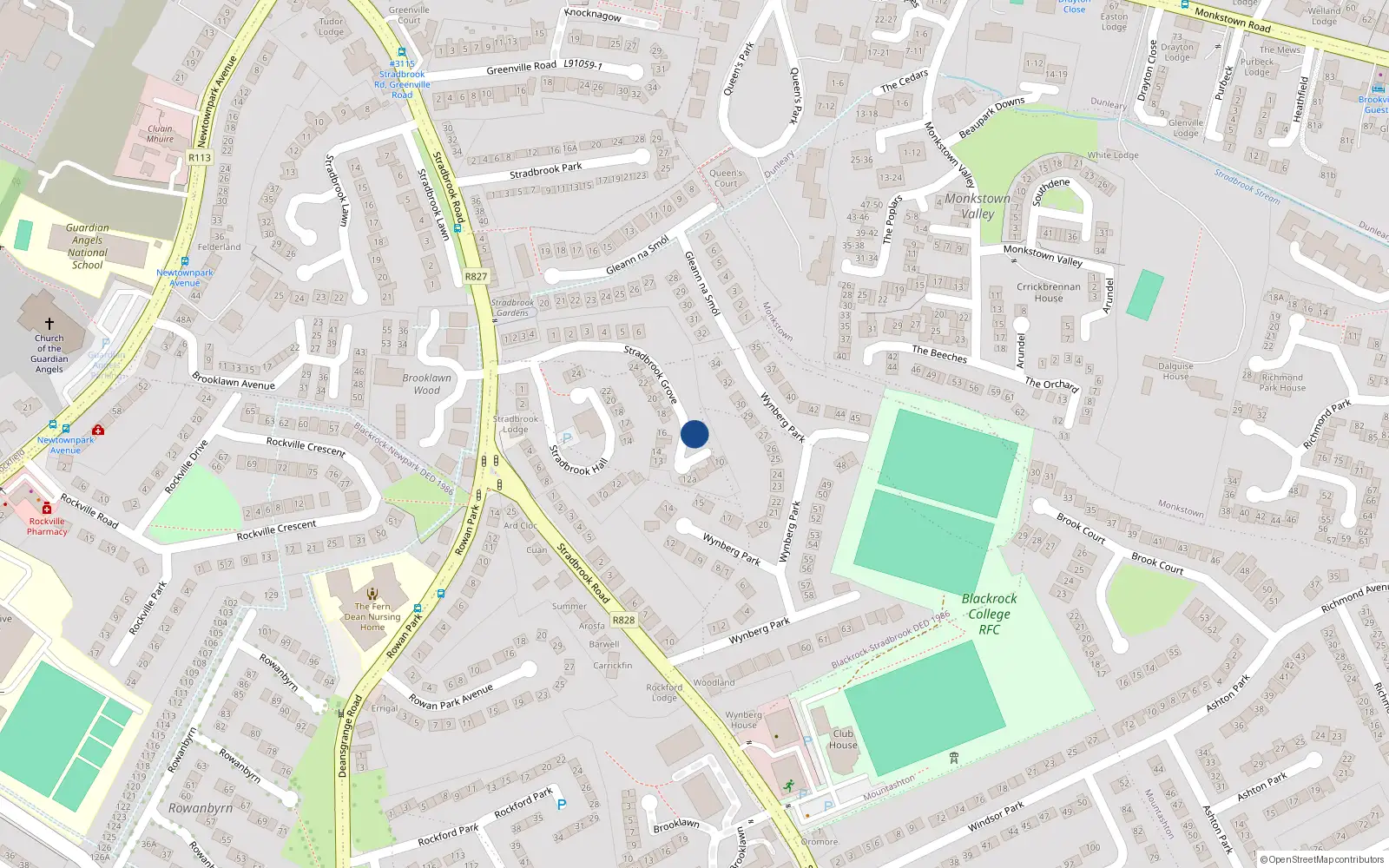 Overhead map showing the location of 8 Stradbrook Grove, Blackrock, Dublin
