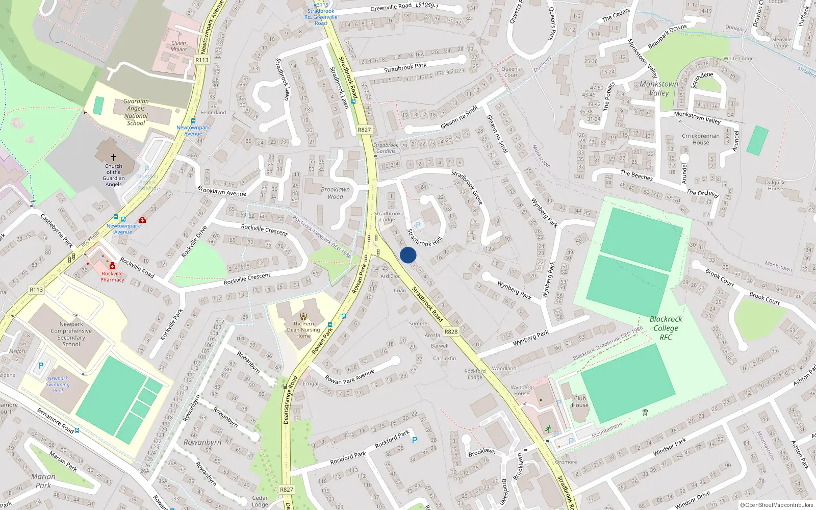Overhead map showing the location of 8 Stradbrook Hall, Blackrock