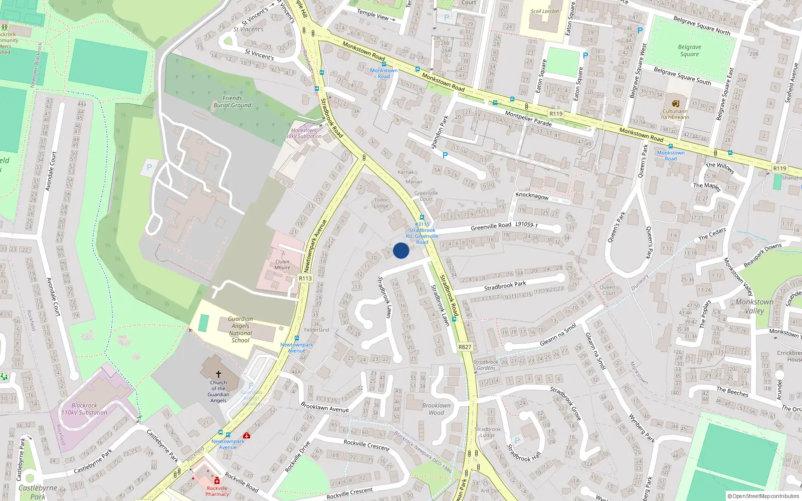 Overhead map showing the location of 8 Stradbrook Lawn, Blackrock
