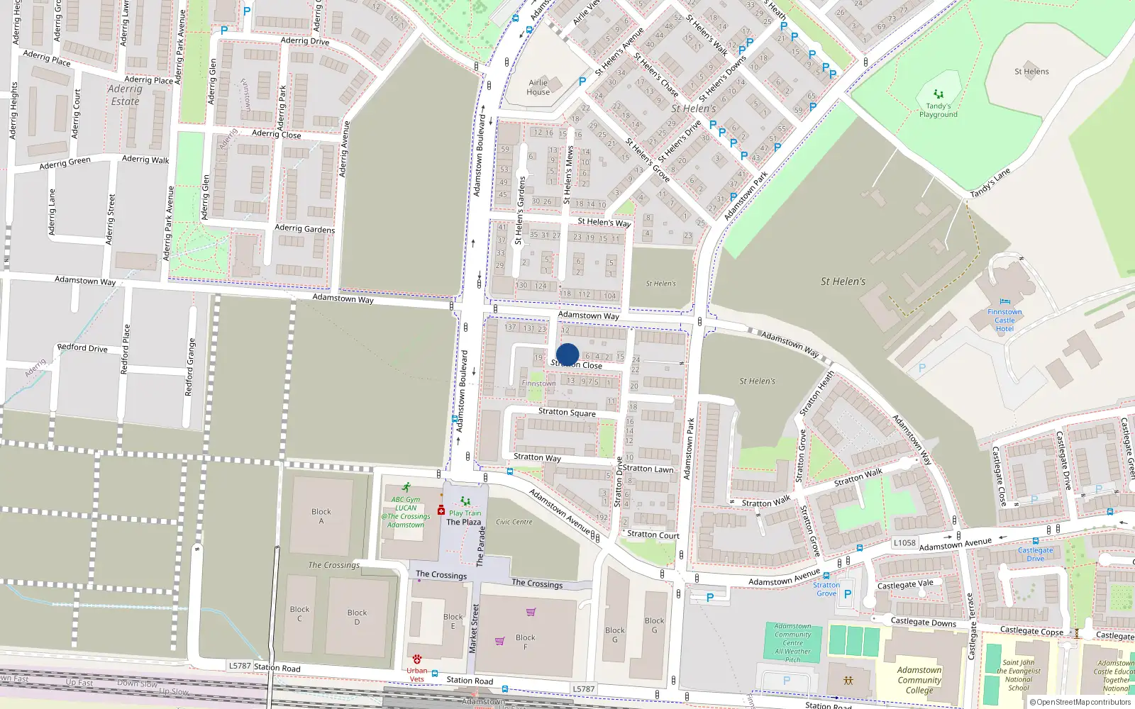 Overhead map showing the location of 8 Stratton Close, Lucan