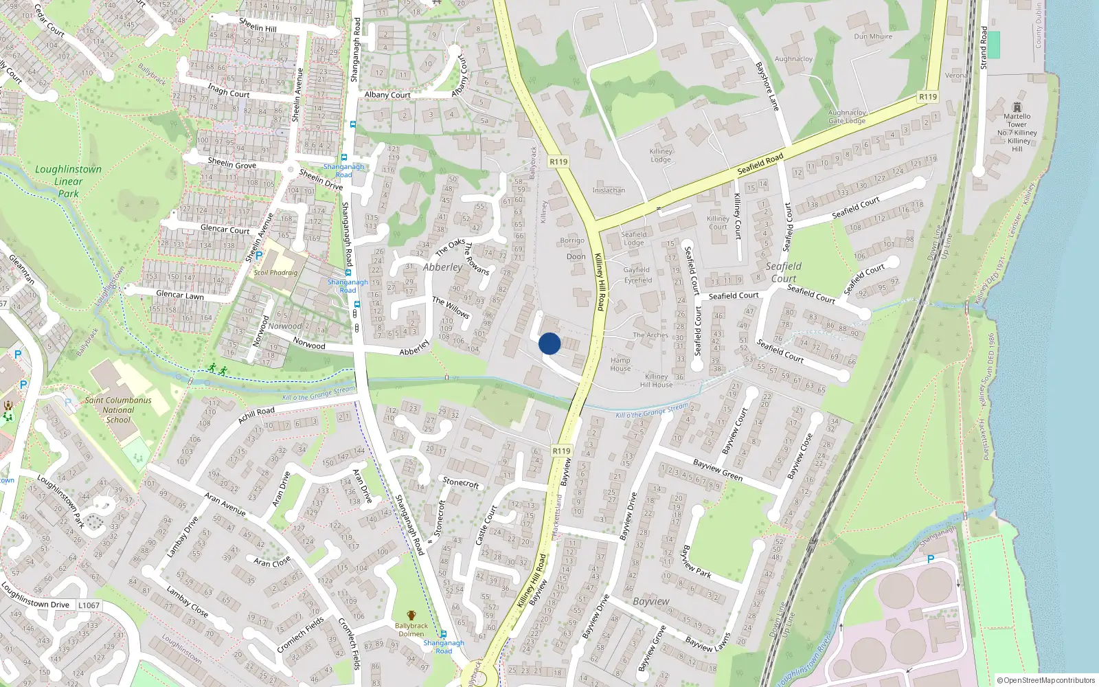 Overhead map showing the location of 8 Streamville Court, Killiney
