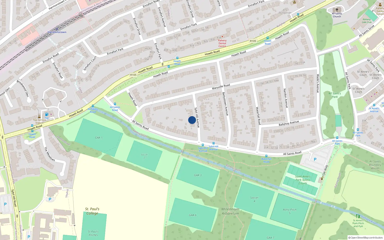 Overhead map showing the location of 8 Sybil Hill Avenue, St Anns Estate, Raheny Dublin 5