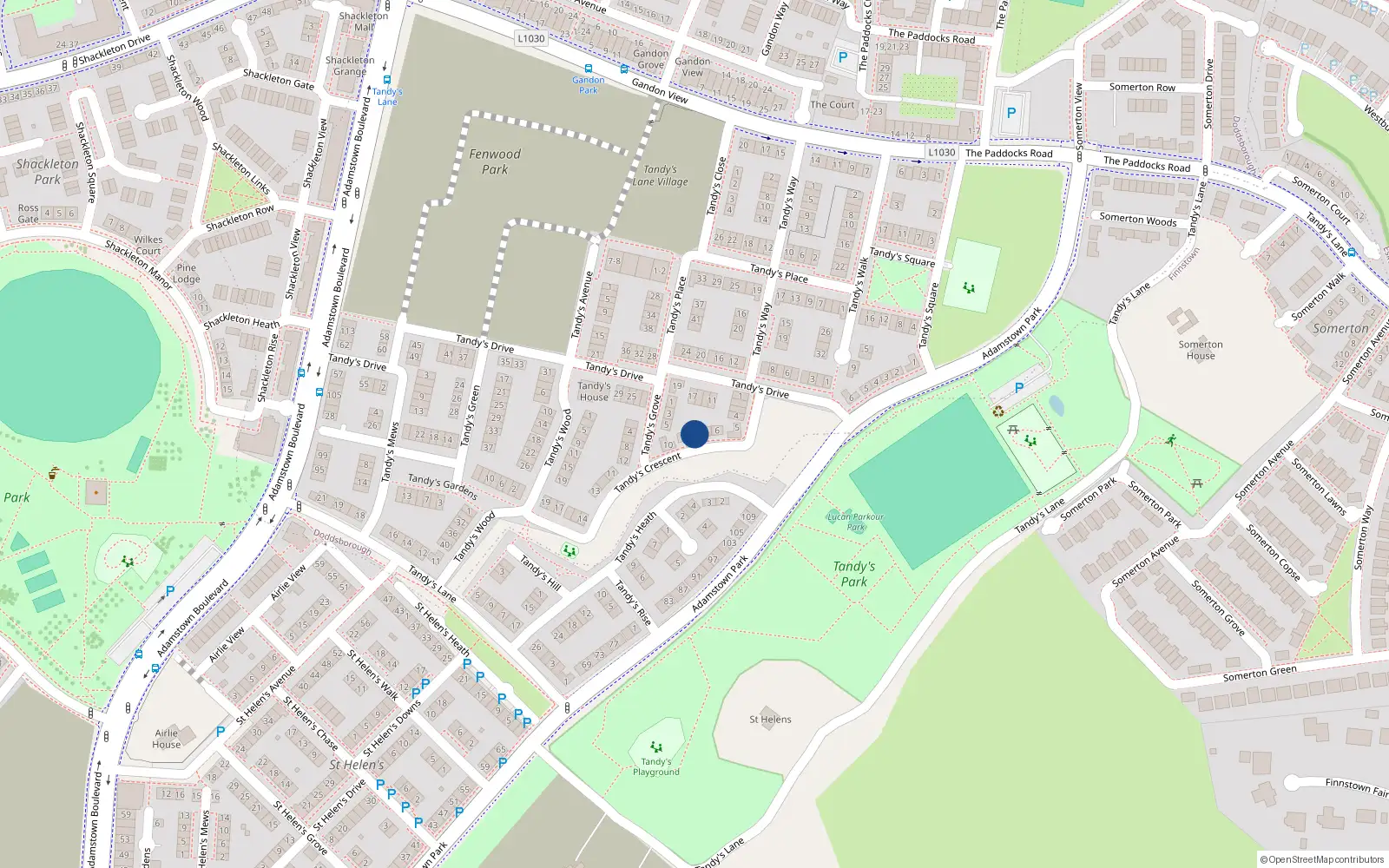 Overhead map showing the location of 8 Tandy's Crescent, Lucan