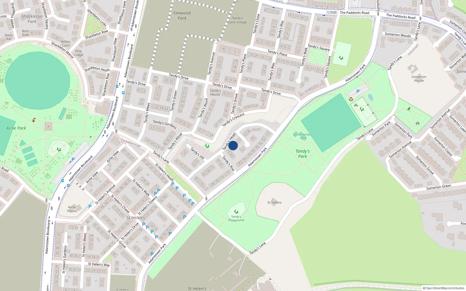 Overhead map showing the location of 8 Tandy's Heath, Adamstown