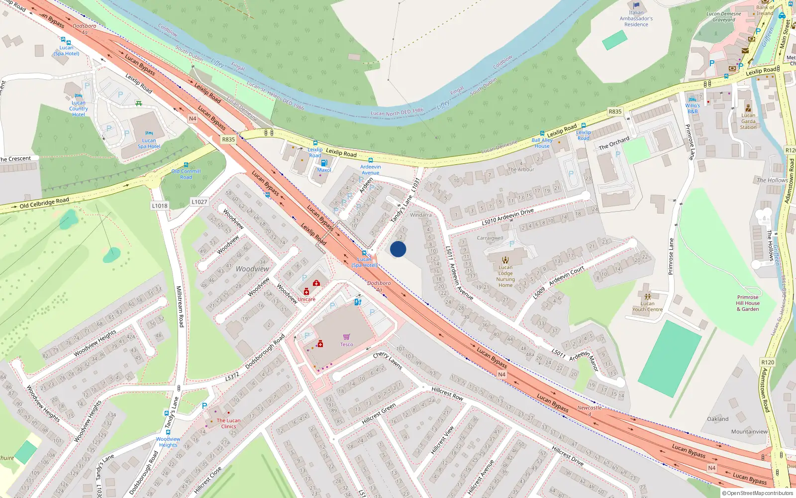 Overhead map showing the location of 39 Tandy's Lane, Lucan