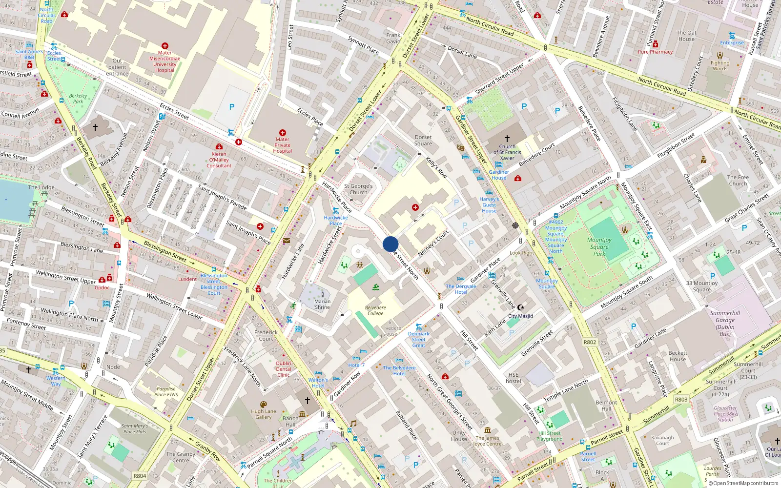 Overhead map showing the location of 8 Temple Street, Dublin 1