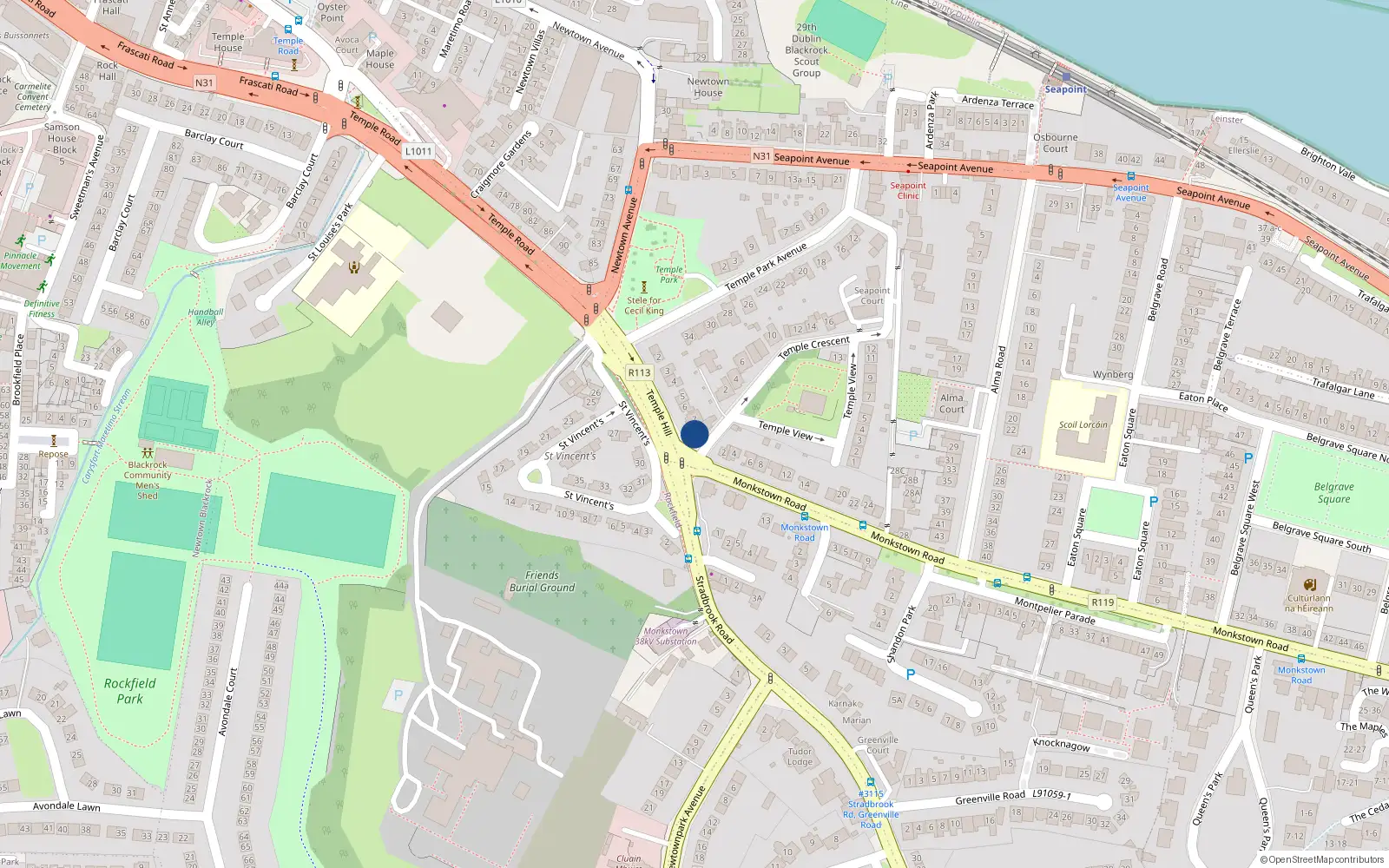 Overhead map showing the location of 8 Temple Hill, Dublin