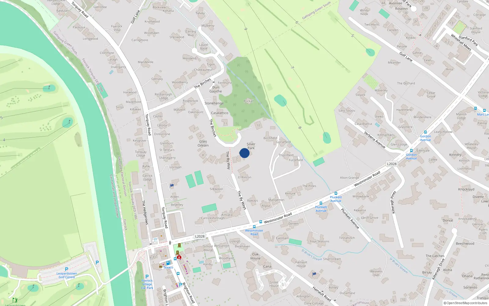 Overhead map showing the location of 8 The Birches, Foxrock