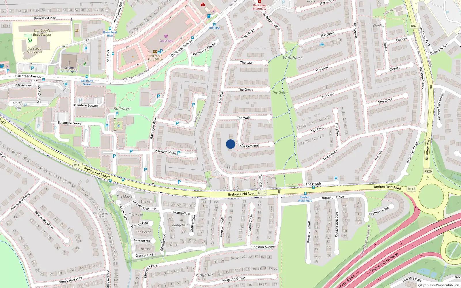 Overhead map showing the location of 8 The Crescent, Dublin 16