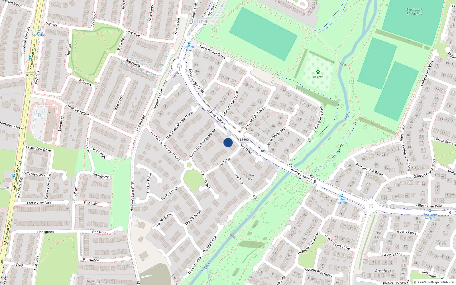 Overhead map showing the location of 8 The Drive, Lucan