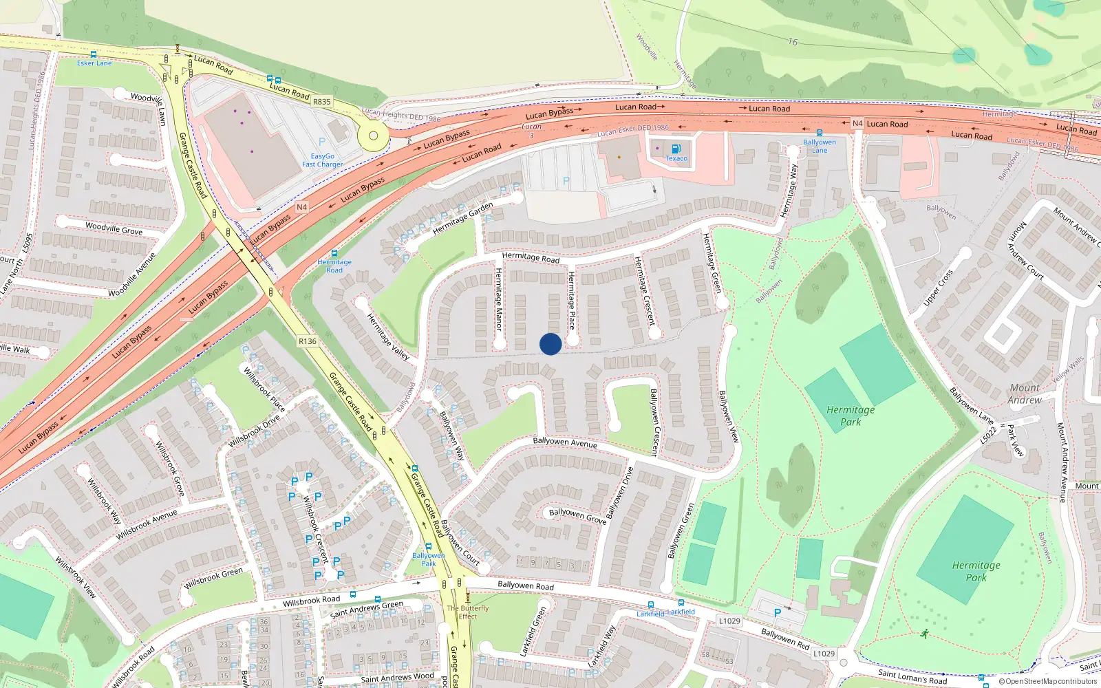 Overhead map showing the location of 8 the Hermitage Place, Lucan, Dublin