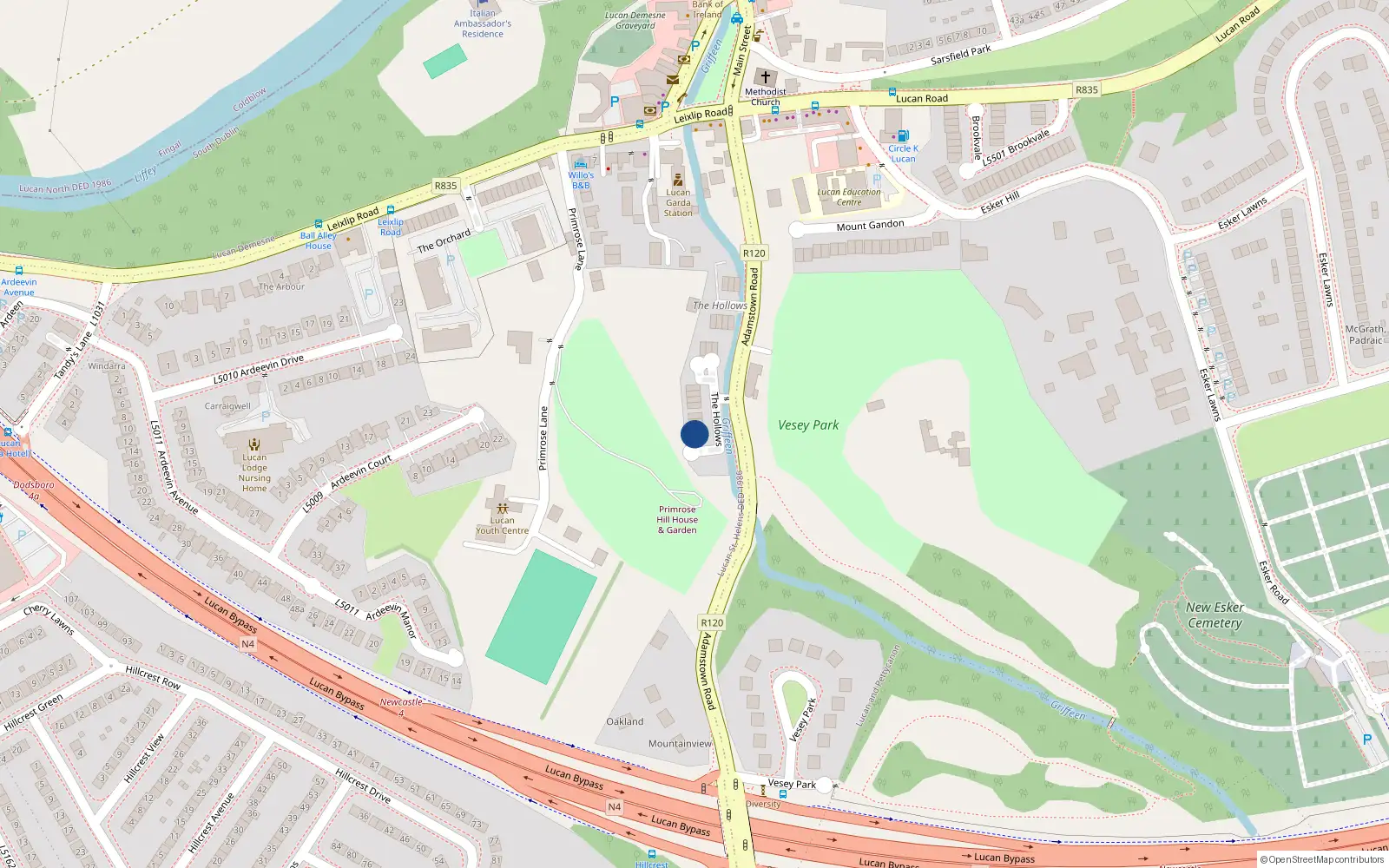 Overhead map showing the location of 8 the Hollows, Newcastle Road, Lucan