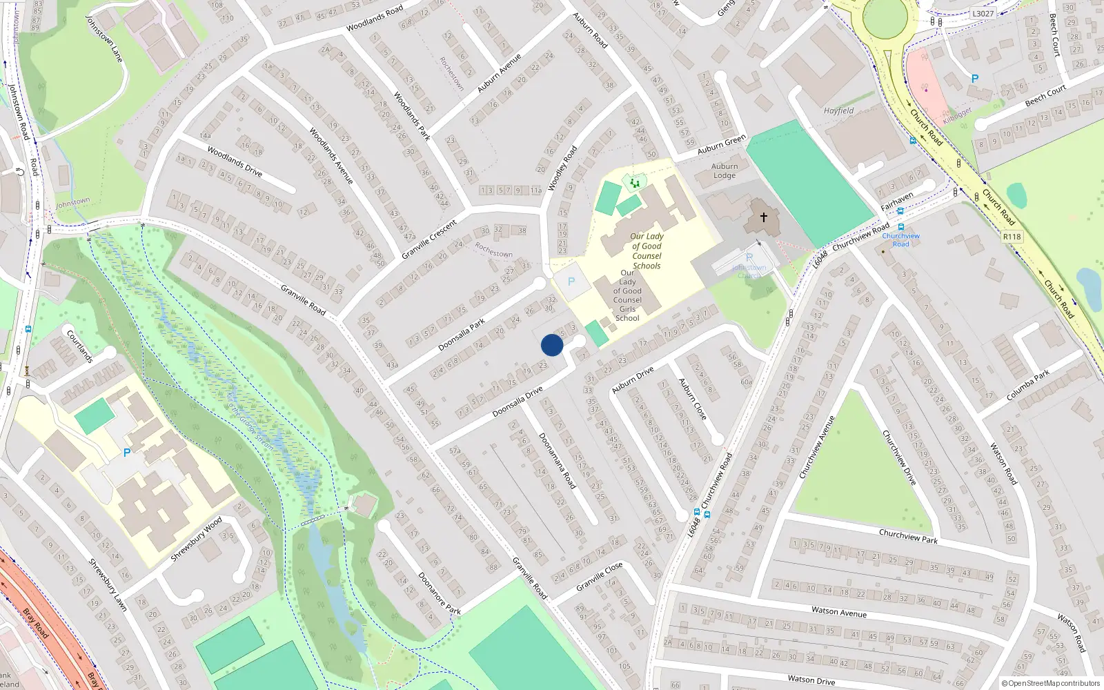 Overhead map showing the location of 8 The Maples, Cabinteely