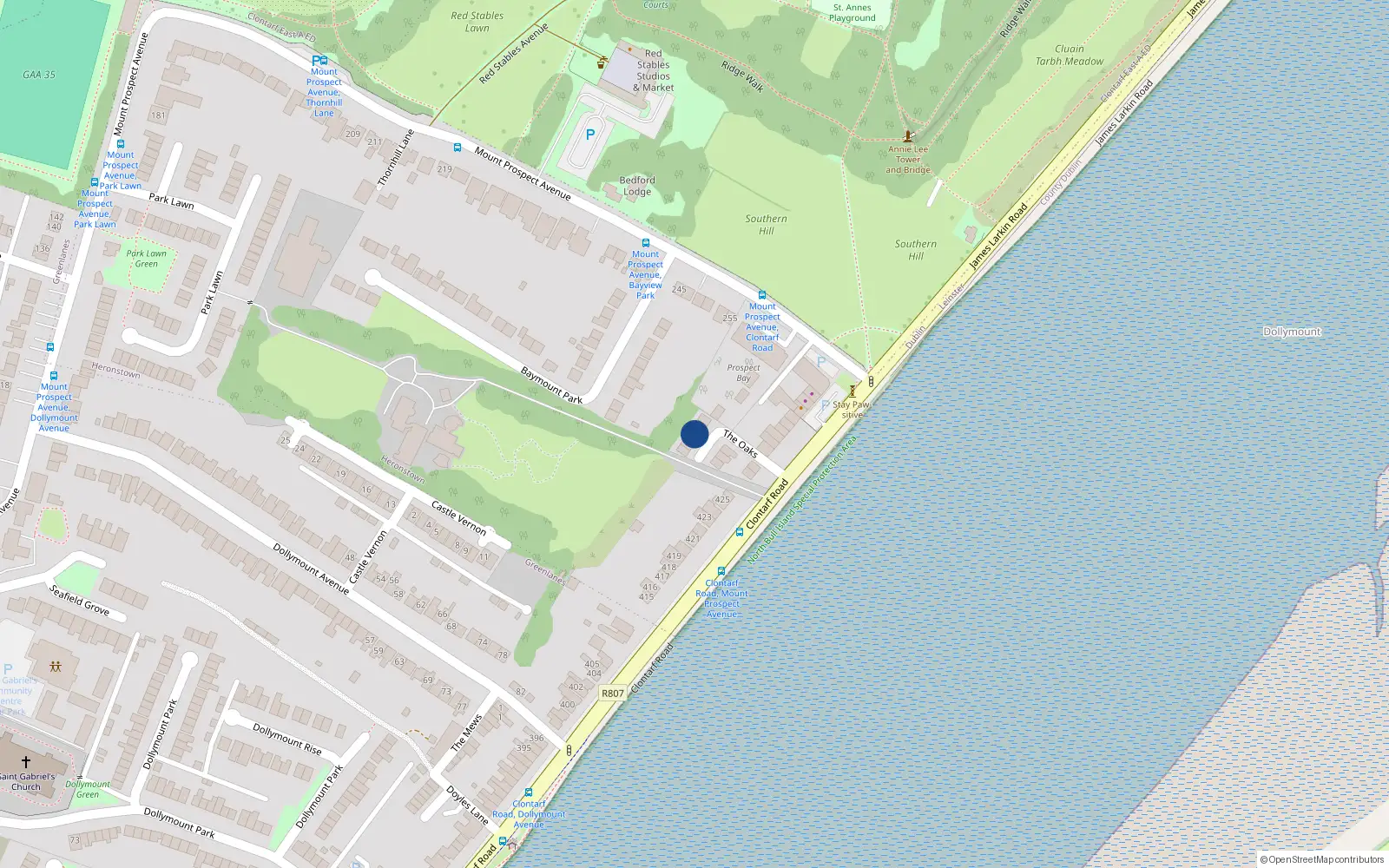 Overhead map showing the location of 8 the Oaks, Clontarf, Dublin 3