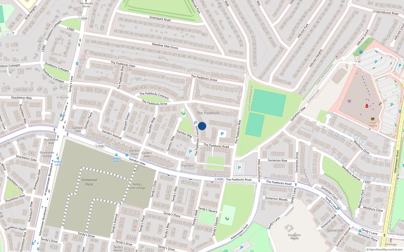 Overhead map showing the location of 8 The Paddocks Crescent, Lucan