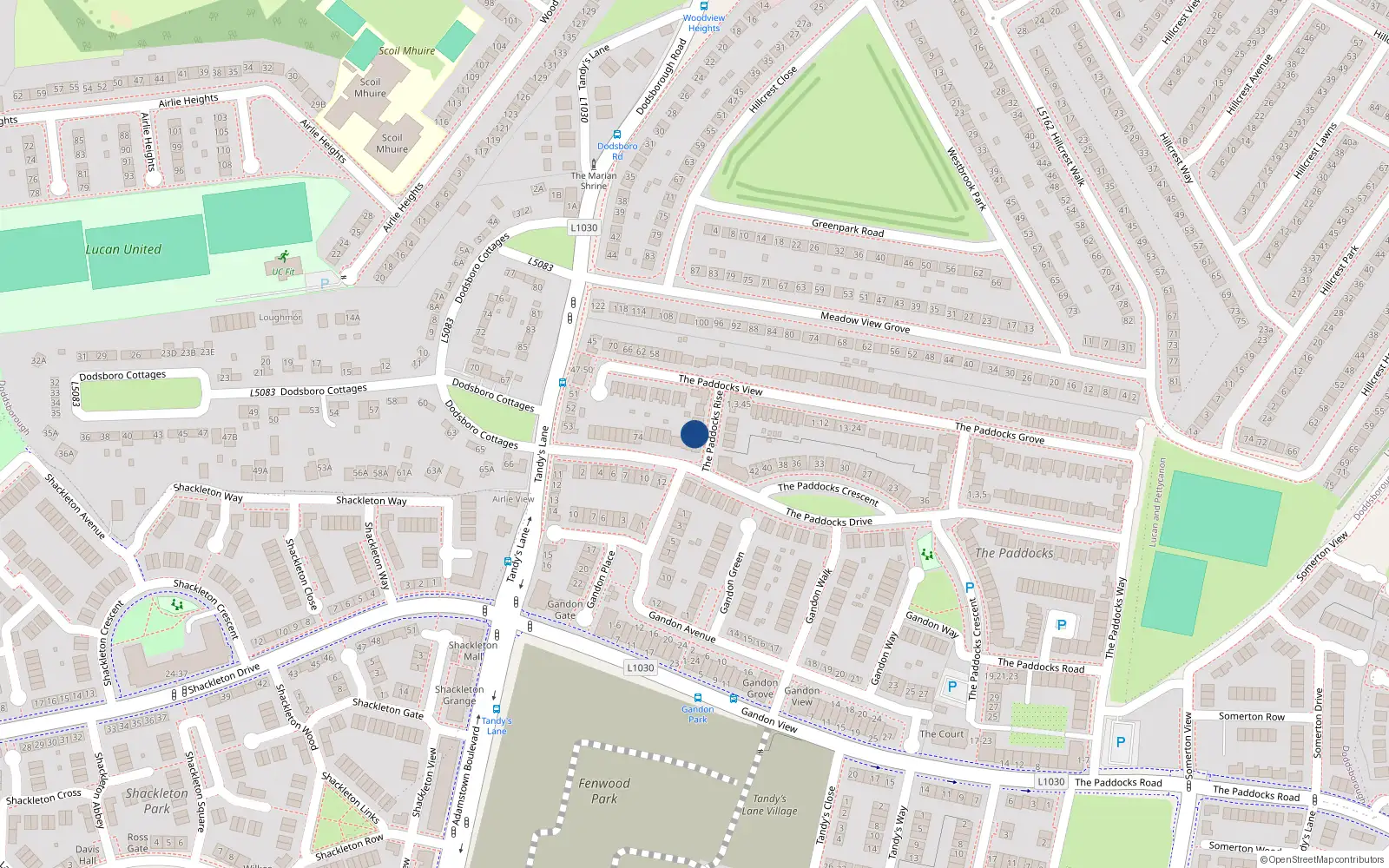Overhead map showing the location of 8 The Paddocks Rise, Lucan