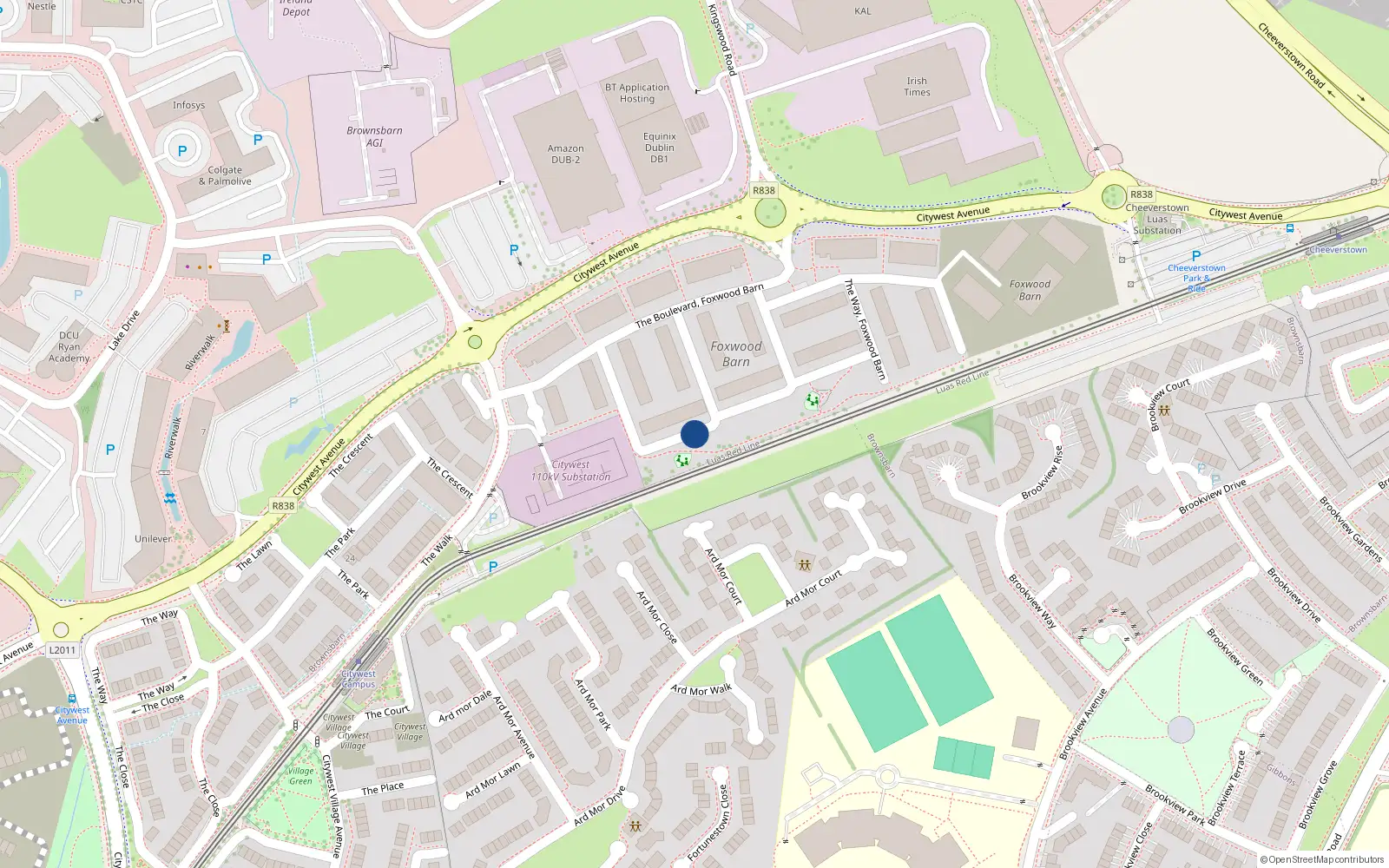 Overhead map showing the location of 8 The Park, Brownsbarn