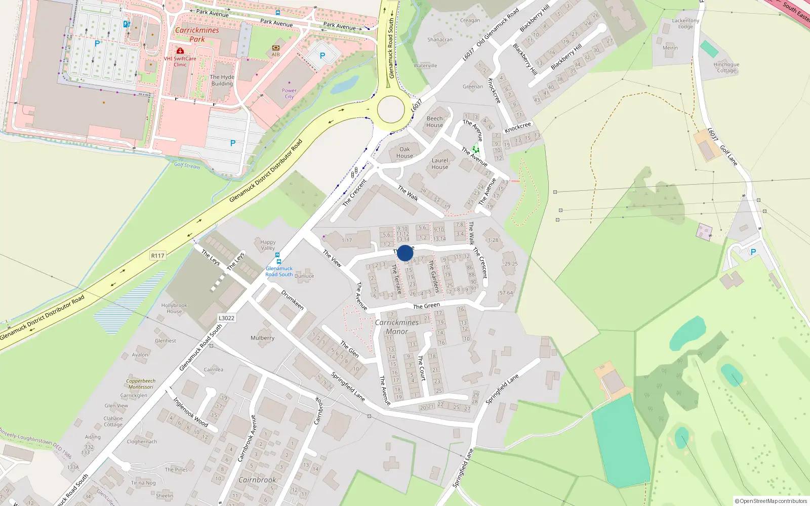 Overhead map showing the location of 8 The Terrace, Carrickmines