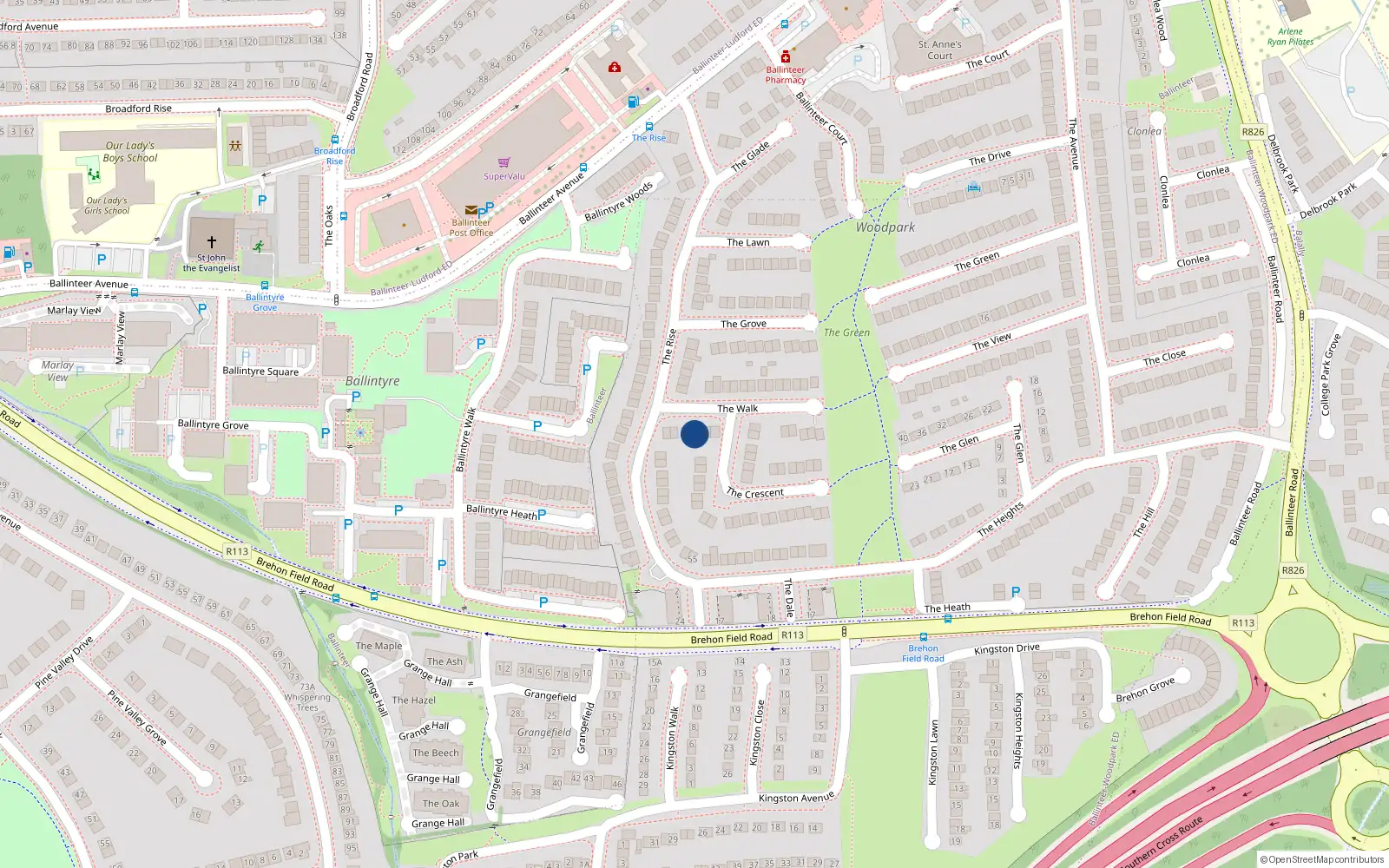 Overhead map showing the location of 8 The Walk, Dublin 16