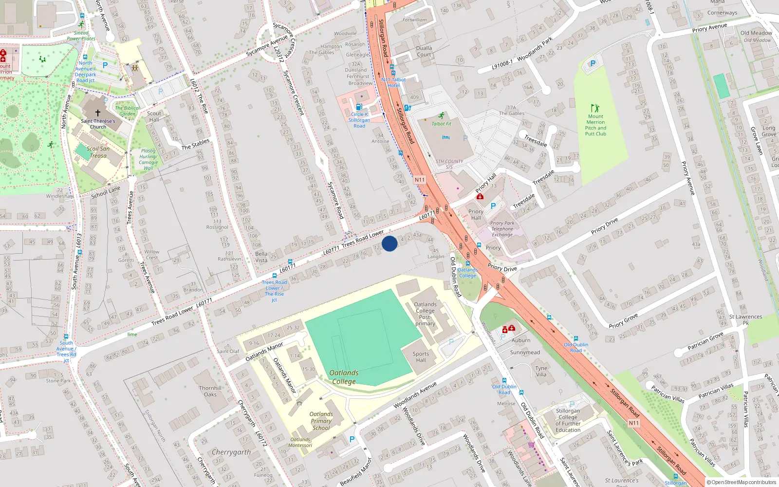 Overhead map showing the location of 8 Trees Road Lower, Mount Merrion
