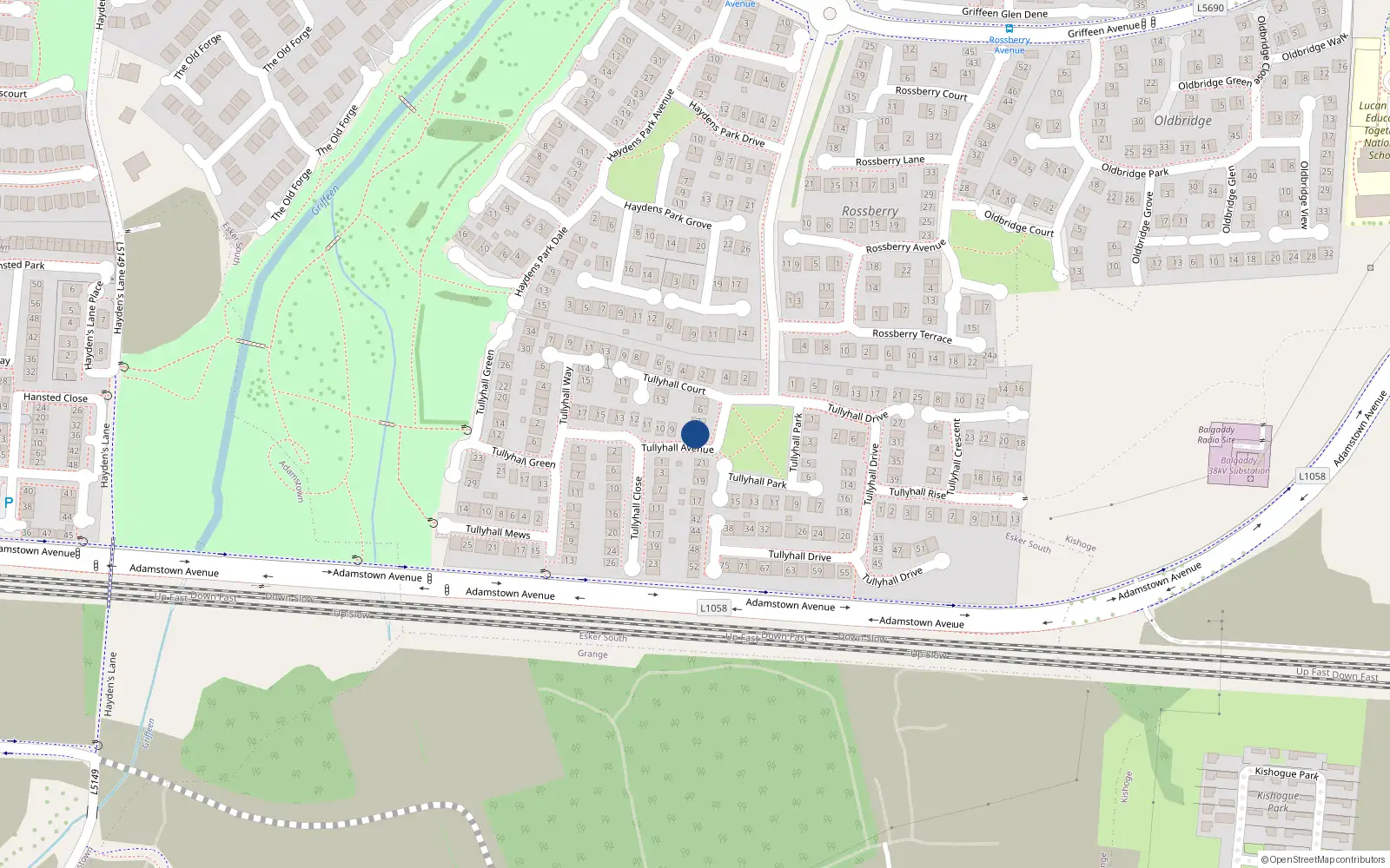 Overhead map showing the location of 8 Tullyhall Avenue, Lucan