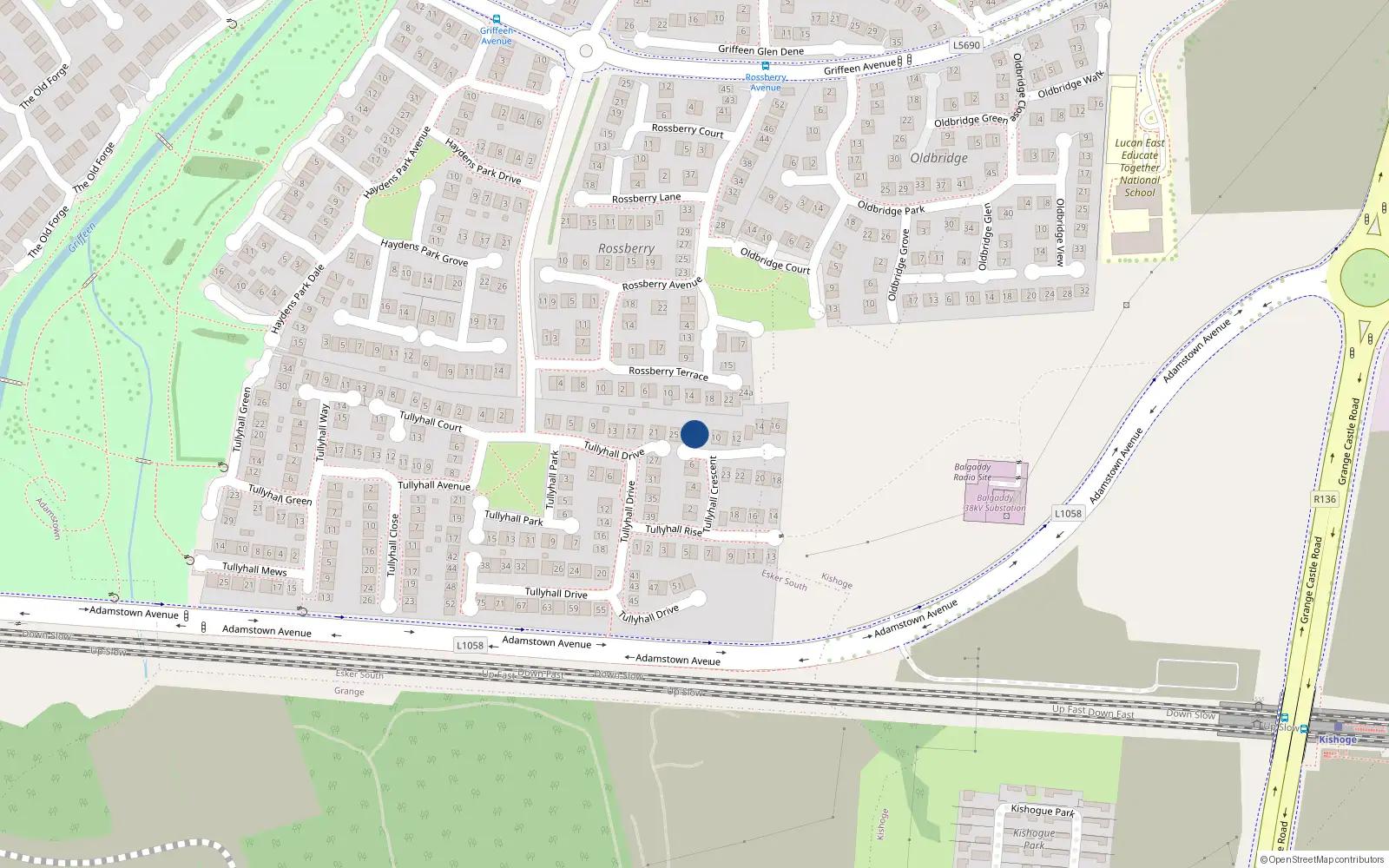Overhead map showing the location of 8 Tullyhall Crescent, Lucan