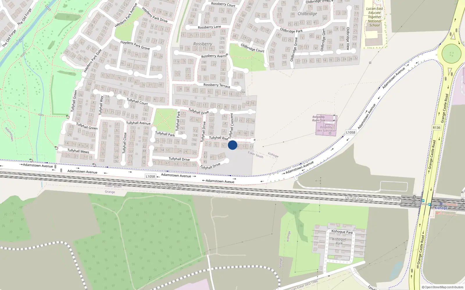 Overhead map showing the location of 8 Tullyhall Rise, Lucan, Dublin