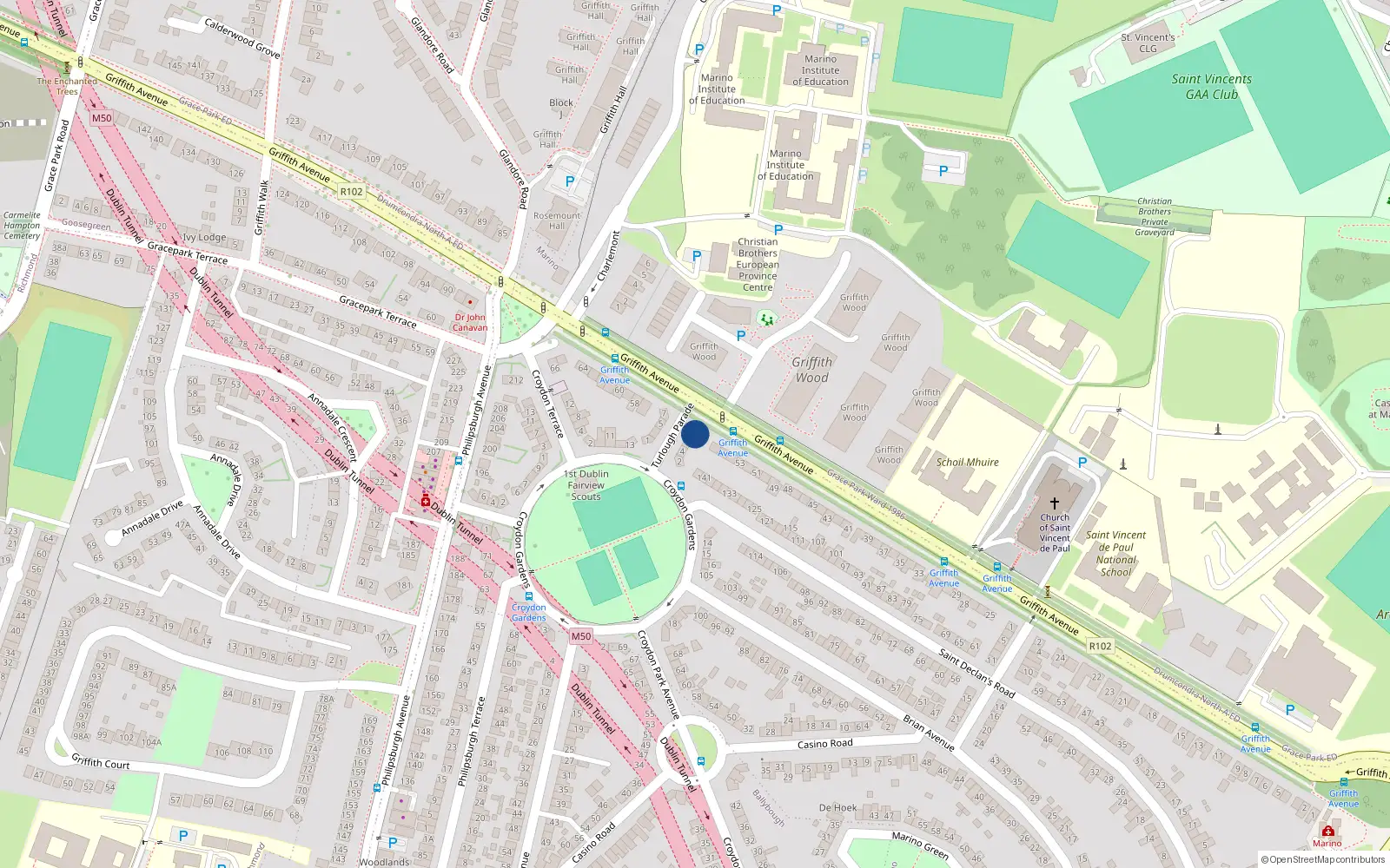 Overhead map showing the location of 8 Turlough Parade, Dublin 3