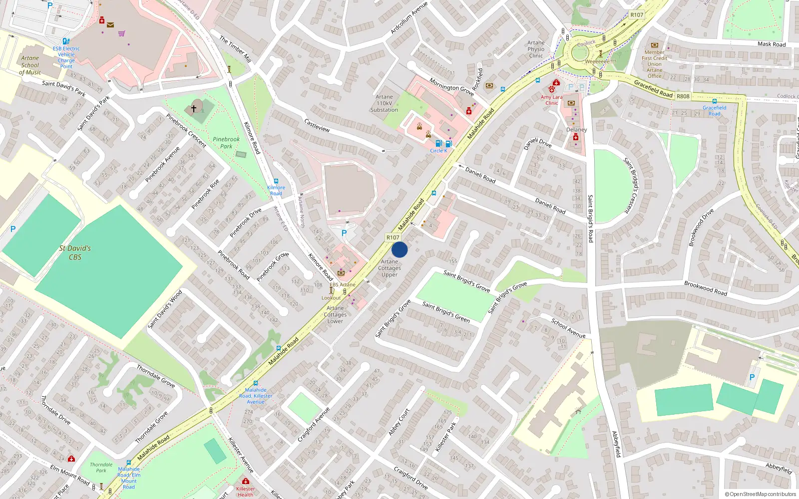 Overhead map showing the location of 8 Upper Artane Cottages, Malahide Road, Artane Dublin 5