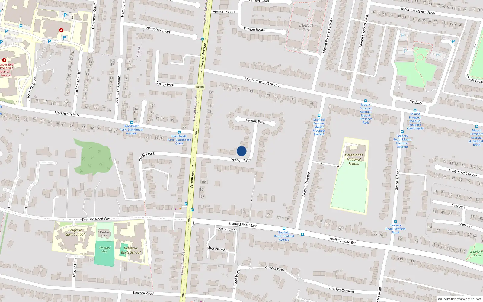 Overhead map showing the location of 8 Vernon Park, Dublin 3