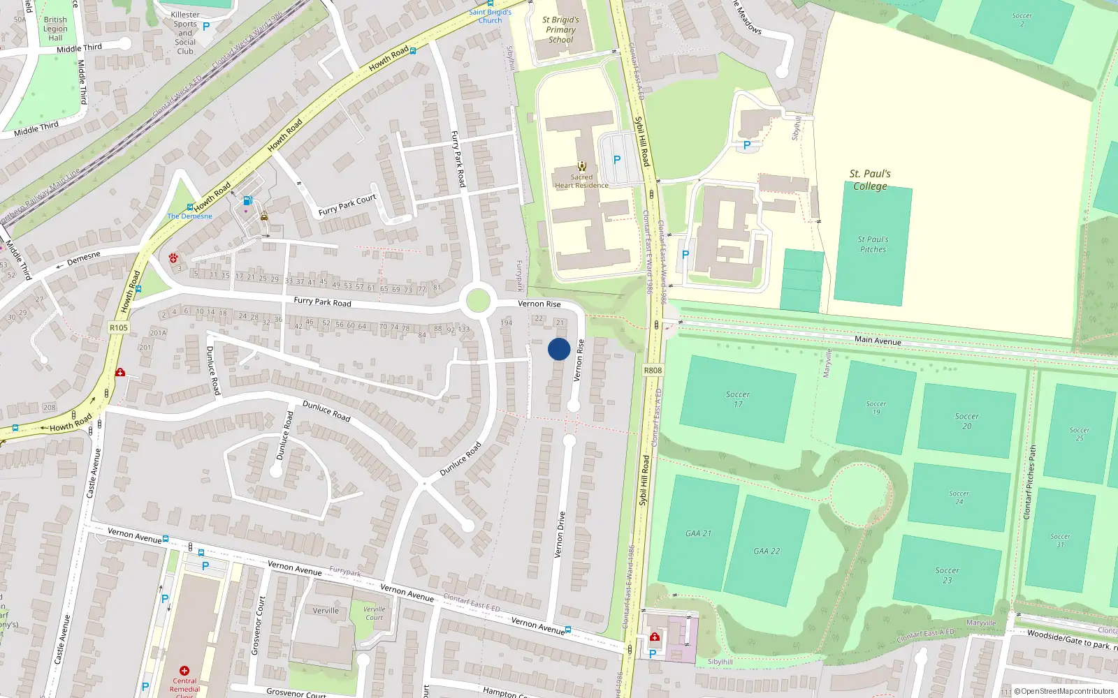Overhead map showing the location of 8 Vernon Rise, Dublin 3