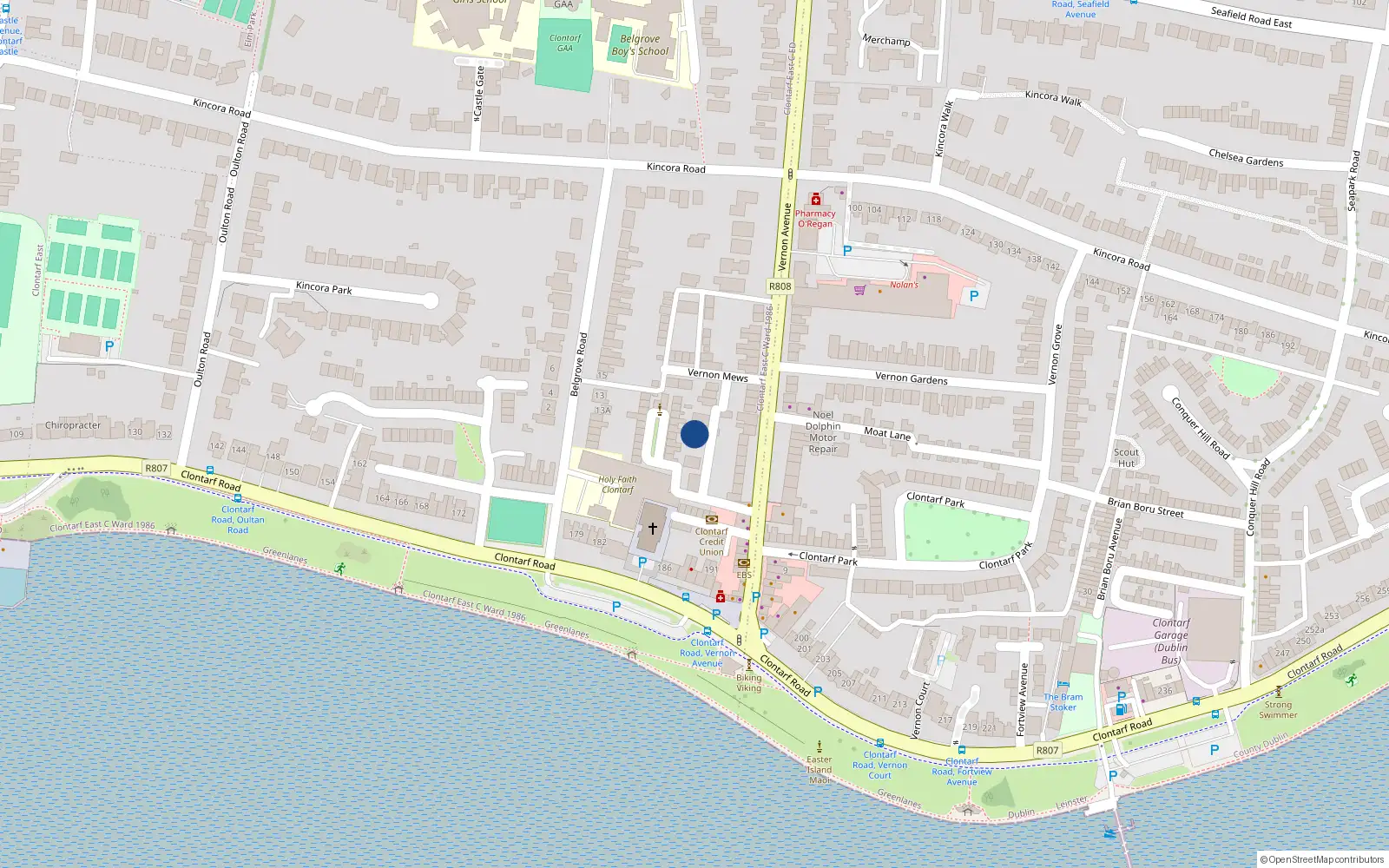 Overhead map showing the location of 8 Vernon Wood, Dublin 3