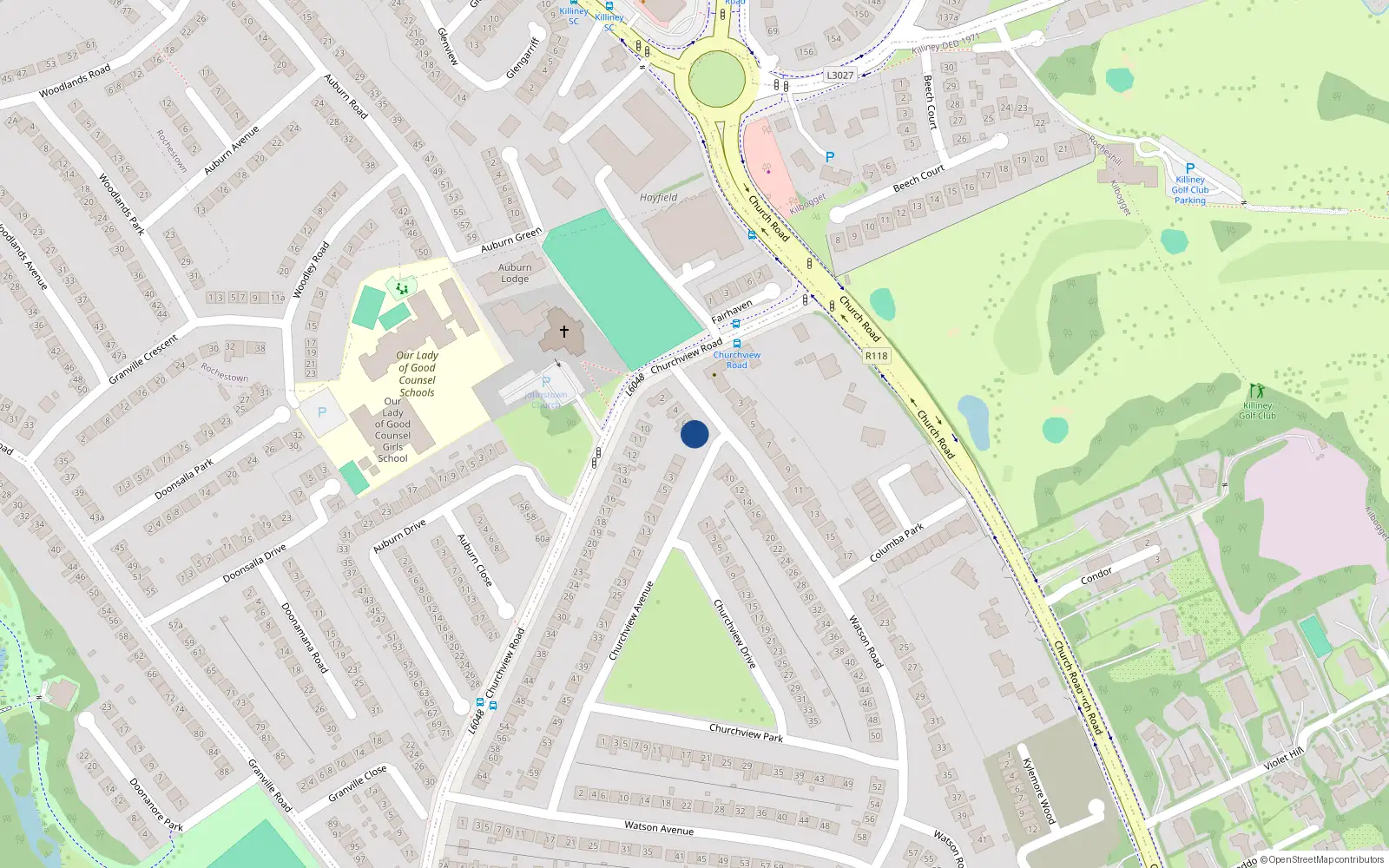 Overhead map showing the location of 8 Watson Road, Killiney, Dublin