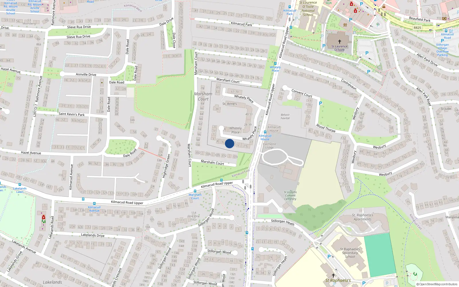 Overhead map showing the location of 8 Whately Place, Blackrock