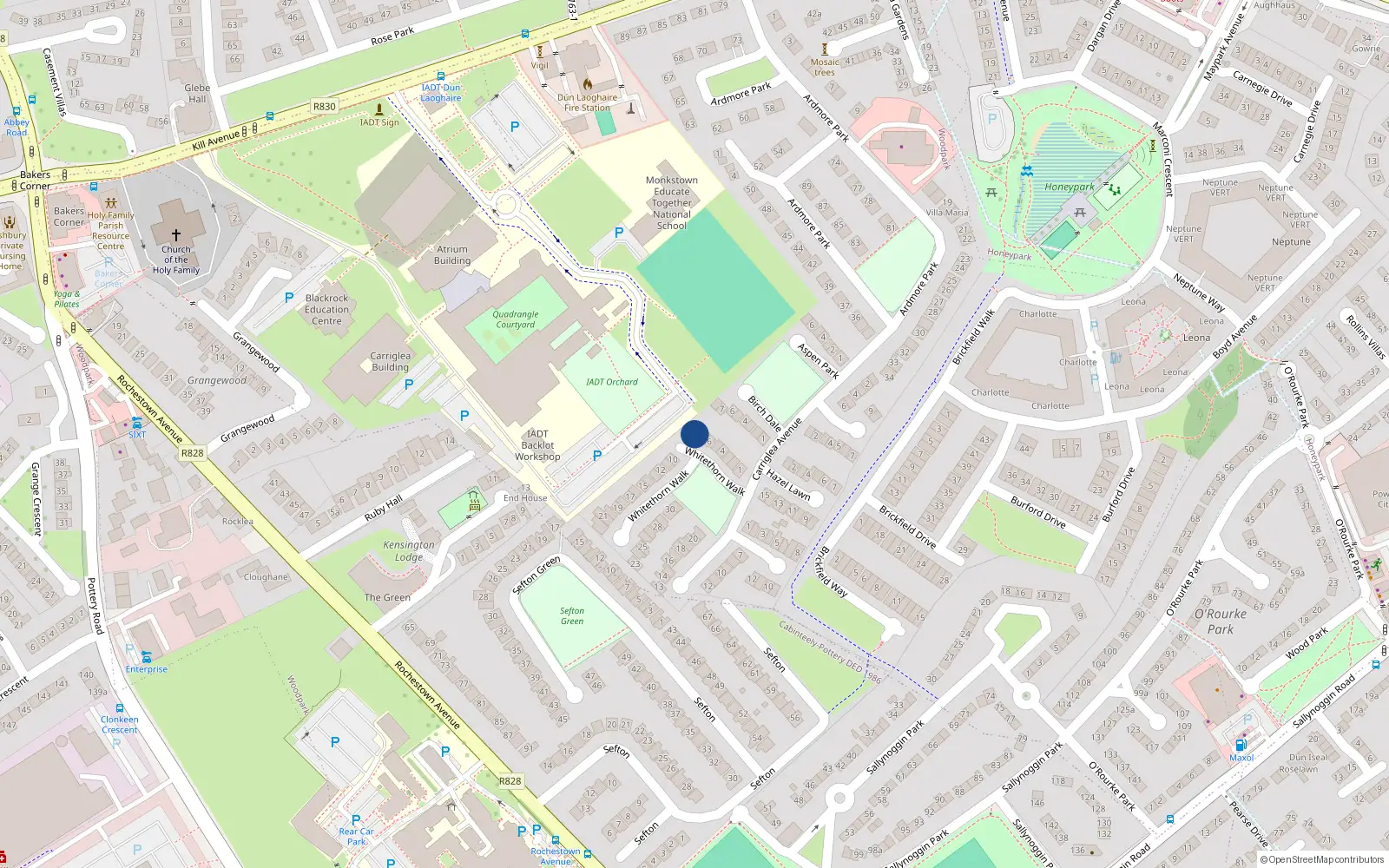 Overhead map showing the location of 8 Whitethorn Walk, Dun Laoghaire