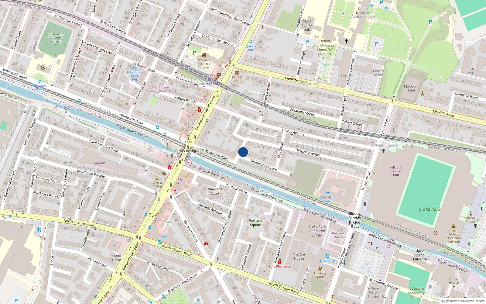 Overhead map showing the location of 8 Whitworth Avenue, Drumcondra, Dublin 3