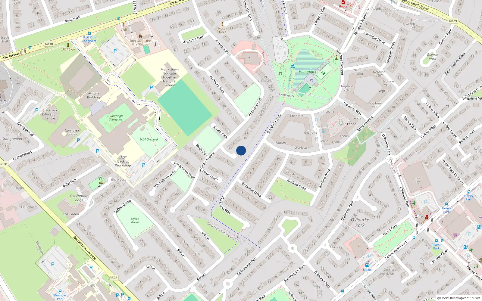Overhead map showing the location of 8 Willow Grove, Dun Laoghaire