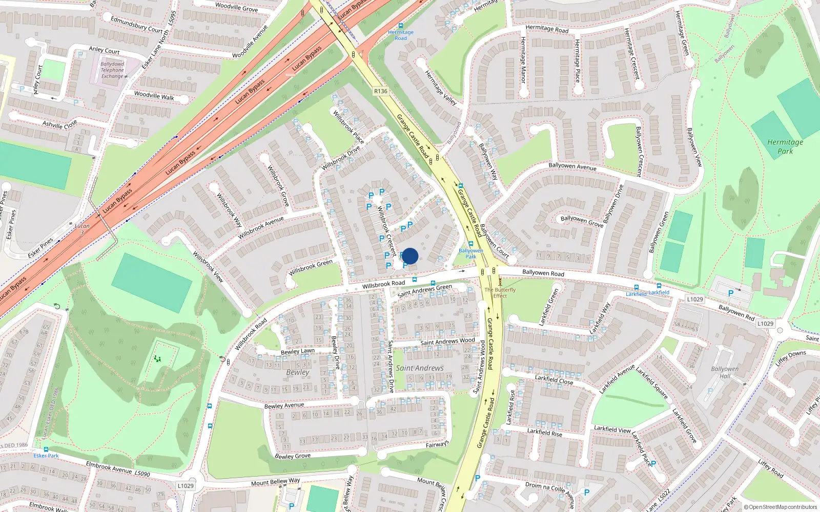Overhead map showing the location of 8 Willsbrook Crescent, Lucan