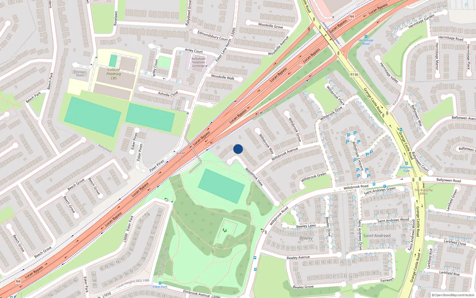 Overhead map showing the location of 8 Willsbrook View, Lucan, Dublin